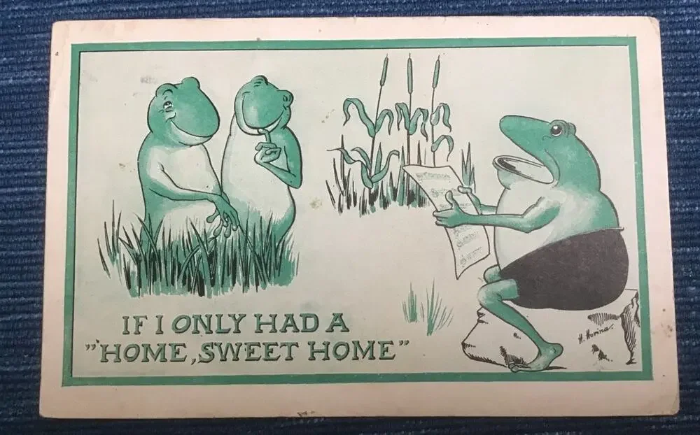 Vintage Postcard Frog Love If I only had a Home Sweet Home 1913 1¢ Stamp